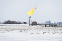 Drillers burn off the natural gas that surfaces with oil on a farm in North Dakota. Photo: Spencer Lowell/Bloomberg Markets